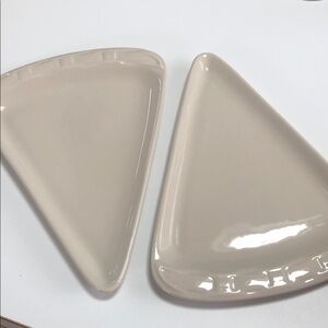 Longaberger Cream Ceramic Triangle Serving Plates - Set of 2